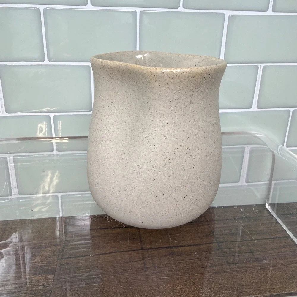 Vintage Pigeon Forge TN Pottery Speckled Cream Ceramic Pitcher Vase Pinched Rim
